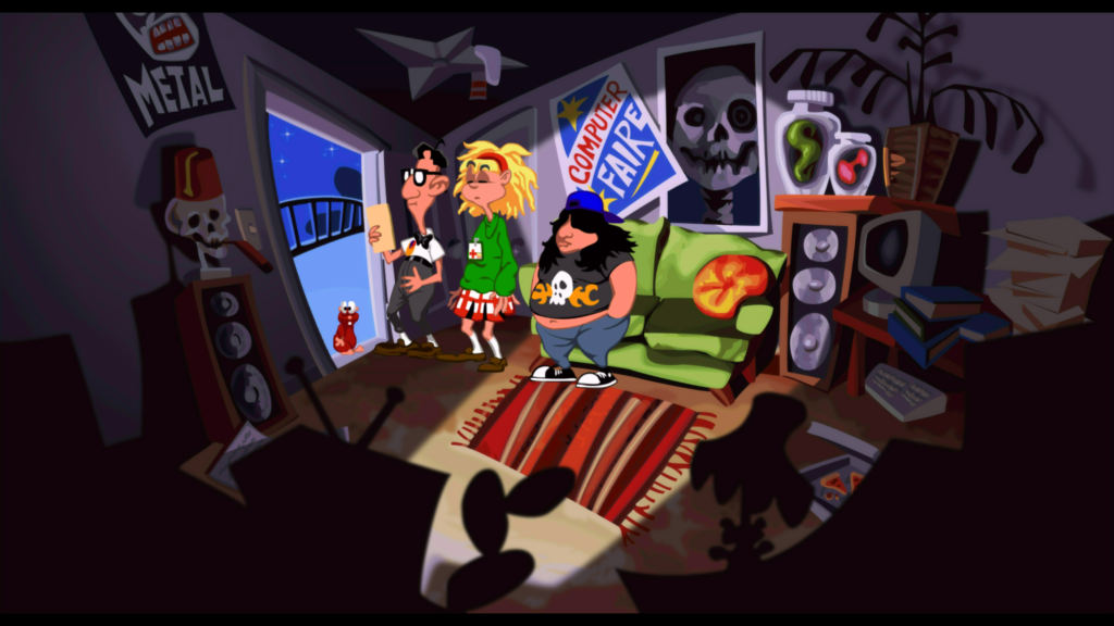 Screenshot aus dem Spiel Day of the Tentacle Remastered - Bernard, Laverne und Hoagie